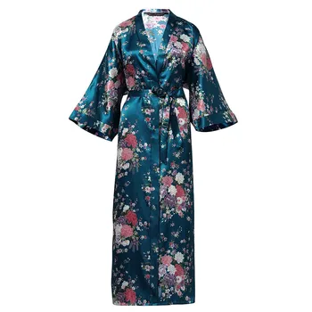 Spausdinti Gėlių Moterų Kimono Chalatai, Apatinis Trikotažas Ilgai Atsitiktinis Sleepwear Chalatas Suknelė Sexy Satin Namų Drabužiai, Moteriškas Chalatas Naktiniai Drabužiai