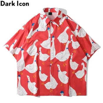 Tamsiai Piktogramą Visą Prined Negabaritinių vyriški Marškinėliai trumpomis Rankovėmis Vasarą Streetwear Marškinėliai Vyrams