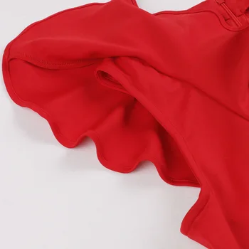 Tonval Lankas Kaklo Vintage Stiliaus Pynimas Armhole Moterys Raudonomis Suknelėmis Vasarą 2021 Ponios Rankovių Mielas Swing Midi Suknelė