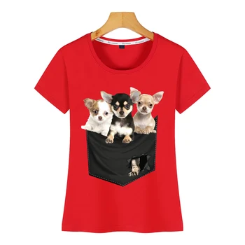 Topai Marškinėliai Moterims tris čihuahua gražių šunų, O-Kaklo Derliaus Užsakymą Moterų Marškinėlius