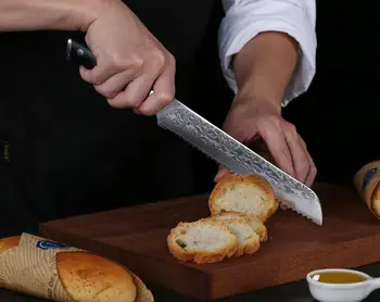 TURWHO 8 Colių Profesinės Duonos Peilis Japonijos 67-sluoksnis Damasko Plieno Chef Peiliai G10 Rankena Virimo Dantytas Virtuvės Peiliai