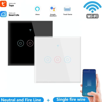 TUYA Smart Switch WiFi ES 1/2/3 Gauja Namo Sienos Palieskite Apšvietimo Jungikliai AC 110-250V Balso Kontrolė Veikia Su Alexa 