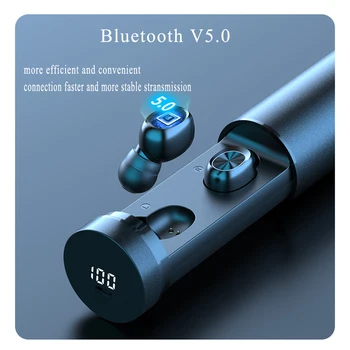 TWS bluetooth ausinėmis, Bluetooth 5.0 Prisijungę 2 prietaisai, LED Ekranas, belaidės ausinės su mikrofonu Ausinių Ausinių