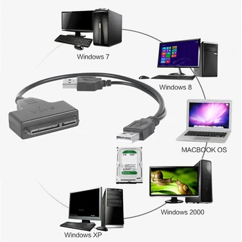 USB 2.0 prie SATA 7 Kabelis 2,5 colio SATA Kietąjį Diską Išorės +15Pin SSD HDD Adapteris Office Rūpintis Kompiuterių Reikmenys