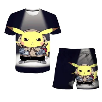 Vaikai Pokemon T-shirts Rinkiniai Animacinių filmų Spausdinti Trumpas Rankovės Juokinga Pikachu 3D marškinėliai Berniukams, Vaikų Drabužiai, 2021 M. Vasaros Mergaitės Drabužiai