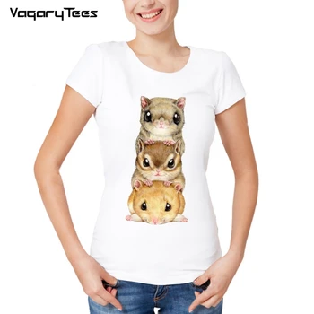 Vasaros Mados Žiurkėno ir Gyvūnų Dizaino Marškinėliai Moterų Animacinių filmų marškinėliai Balti Atsitiktinis Viršūnes Hipster Tees