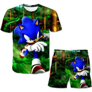 Vasaros Sonic 3d Spausdinimo Kostiumai Bamblys Merginos Rinkiniai Top+shorts 2vnt Rinkiniai Sportinis Kostiumas Baby Vaikų Drabužių Rinkiniai Berniukų Drabužiai, Marškinėliai