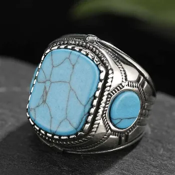 Vintage Senoviniai Natūralaus Akmens Žiedas bižuterijos Mėlyna turquoises Piršto Žiedą, Moterims Vestuvės Žiedai OSR307