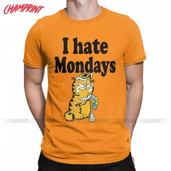 Vyrai, aš Nekenčiu pirmadieniais Garfildas Marškinėliai Animaciją Kačių Grynos Medvilnės Drabužių Mados Trumpas Rankovės Crewneck Tees 4XL 5XL T-Shirts