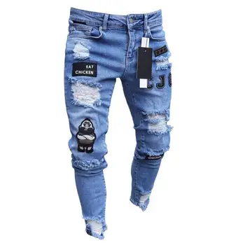 Vyrai Džinsai 2021 Naujas 3 Stilius Atsitiktinis Mados Liesas Ripped Jeans Siuvinėti Pieštuku Kelnes Labas Street Slim Ruožas Džinsinio Audinio Kelnės
