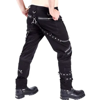 Vyriški Gothic Punk Rock Juodos Kelnės Naujos Mados Kniedės, Grandinės Hip Pop Atsitiktinis Palaidų Streetwear Vyras Ilgos Kelnės Safari Stiliaus Madinga