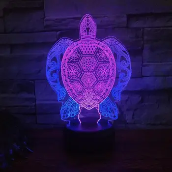 Vėžlio Led 3d Spalvinga naktinė lempa Gražių animacinių filmų vaikams, žaislai 3D naktį šviesos Šalis Dekoro led lempos