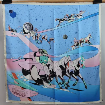 Šilko Ruoželinį Šalikas Moterų Rankinio Valcavimo Kraštų Arklių Spausdinimo Prekės ženklo Dizainas 90*90cm Skara Wrap