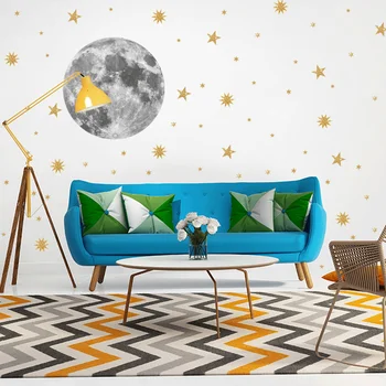 Žalia mėnulio sienų lipduko vaikų kambario kambarį sienų dekoras aukso spalvos žvaigždžių vinilo lipdukai spausdinti tapetai namų dekoro plakatus freskomis