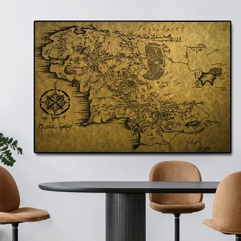 Žemėlapis Middle Earth Drobės Tapybos Vintage Stiliaus Spausdinti Viešpaties Žiedų Filmų Plakatų Ir grafikos Sienos Nuotrauka už Kambarį Dekoro