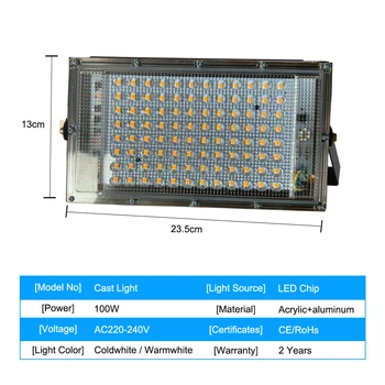 100W LED Potvynių Šviesos 220V 230V RGB Lauko Atšvaitas Prožektorius IP65 Vandeniui LED Sodas, Garažas Wall Street Kraštovaizdžio Apšvietimas