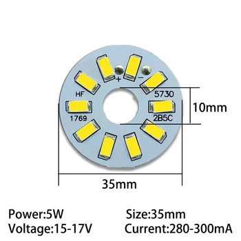 10vnt LED PCB Šviesos Lenta su SMD5730 Žetonų 5W 35mm 40mm 44mm Aliuminio Lempos Plokštė, Skirta 