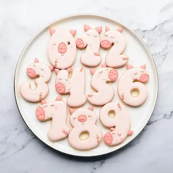 10vnt/set Kiaulių 0-9 Skaičių Slapukus Sausainių Cutter Minkštas Formos Tortas Topper Sugarcraft Pelėsių 