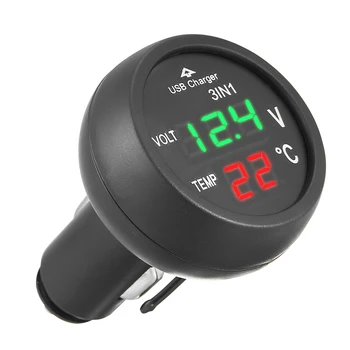1pc 3 In 1 DC 12V 24V LED Skaitmeninis Displėjus, Automobilių Voltmeter Termometras Metrų Stebėti Įtampos USB Keitiklis Cigarečių Žiebtuvėlis