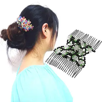 1Pcs Derliaus Gėlių Granulių Tampri, Plaukų Šukos Double Slide Metalinės Šukos Elastingumą Įrašą plaukų segtukai Moterų Lankelis