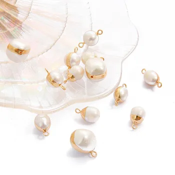 1Pcs Natūralių Gėlavandenių Perlų Pakabukas Apvalus Dvigubai Skylės Jungtis Karolius, Papuošalai Priėmimo 
