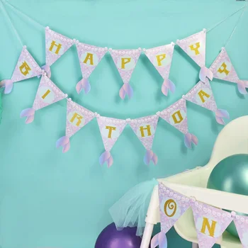 1Set Undinė Temą Gimtadienio Reklama su Gimtadieniu Undinė Popieriaus Girliandą Vaikai Naudai Kabinti Apdailos Baby Shower Prekes