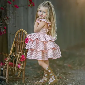 2019 NWE Baby Girl Saldus Suknelė Princesė Pledas Susiėmę Šalies Dirželis Backless Suknelė Drabužius