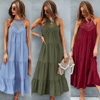 2021 m. vasarą naujų produktų tendencijos mados atsitiktinis moterų gryna spalva apynasrio suknelė susiuvimo didelis sūpynės vidutinio ilgio sijonas