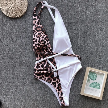 2021 Naujas Bikini Ponios, Swimsuit Backless Bikini Kostiumas Striukė Maudymosi Kostiumėlį Brazilijos Moterų Vasaros Paplūdimio Naujas Leopard Plius Balta