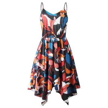 2021 Vestidos de mujer atsitiktinis suknelės moterų Paplūdimio Stiliaus Geometrinis Susiuvimo Gėlės Rankovių Ilgas Sijonas, Suknelė платье #1