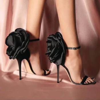 2021 Vienas Žodis Su Sagtimi Stiletto Kulniukai Moterų Sandalai Gėlių Šilko Juostelės Pusėje Tuščias Moterų Batai, Suapvalinti Tne Atidaryti Tne Sandalai