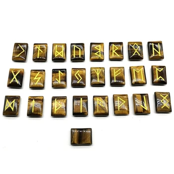 25Pcs Tigereye Gydymo Akmuo Runų Akmenys Graviruotas Vyresnysis Futhark Rune Set Meditacija Būrimą Gydymo Chakra Reiki
