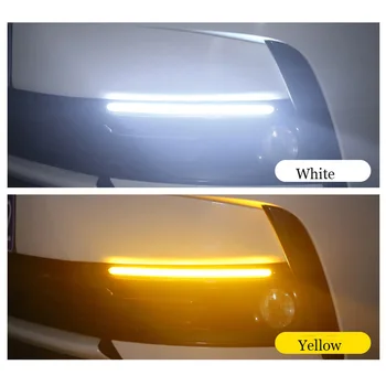 2vnt Automobiliu LED Dienos Veikia Šviesos Vandeniui priekinis žibintas Juostelės Balta DRL Šviesos Eilės Srauto Geltona Posūkio Signalo Lemputė