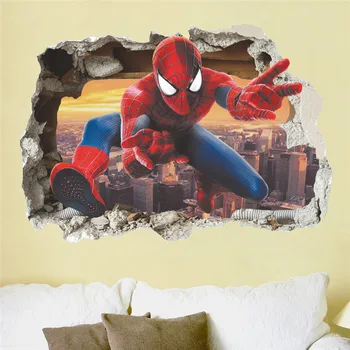 3D Spiderman Super Herojai Sienų Lipdukai Vaikų Kambario Dekoracija Namuose Miegamasis PVC Dekoro Stebuklas Filmą Freskos Sienos Meno Lipdukai
