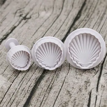 3Pcs/set Garsaus Sea Shell 3D Formos Minkštas Pyragas Pelėsių Įrankiai Bakeware Minkštas Pelėsių Slapukus Cutter Antspaudas Tortas Įrankis Virtuvėje Cookice