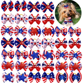 50pcs Šuo Bowties Amerikos Nepriklausomybės Dieną Šuo Grooming Priedai Samll Šuo Lankai Pet Šuo, Katė peteliškę Kaklaraiščiai Šunų Reikmenys