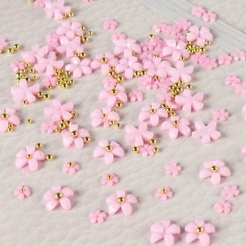 Akrilo Hot Pink Gėlių Nail Art Papuošalai Sumaišyti Dydis Metalo Karoliukai, Perlų Papuošalai Dizainas Profesionalus Nagų Prekių RK140134