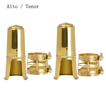 Alto Tenoras Saksofonas Kandiklio Dangtelį & Tekinto Metalo Ligatura Žalvario, Aukso Spalvos Apsauginės Kepurės Pakeitimo