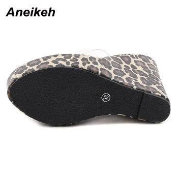 Aneikeh 2021 Mados PVC Platforma Leopard Grūdų Aukštakulnius Sandalus Seksualus Peep Toe Paslysti Ant Vasaros Moterų Mulų Paplūdimio Zapatos Mujer