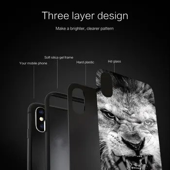 Black lion su karūna Minkšta Stiklo, Silikono Atveju iPhone 12 11 Pro X XS Max XR 8 7 6 Plus SE 2020 M S Mini Balck Dangtis