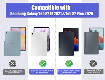Case For Samsung Galaxy Tab S7 FE 12.4-Colių 2021 (SM-T730/T736B)&Galaxy Tab S7 Plius 2020 M,atsparus smūgiams viso Kūno Trifold Stovėti atveju
