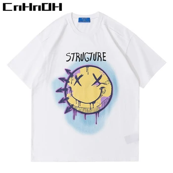 CnHnOH Nauja pavasario vasaros tendencija High Street, t-marškinėliai karšto pardavimo didelis veiduką rodyklės struktūra spausdinti negabaritinių trumpas rankovės A055