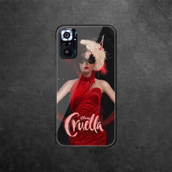 Cruella Grūdintas Stiklas Telefono Dėklas Padengti Xiaomi Redmi Pastaba 7 8 9 10 A C T S Pro K 30 40 Etui Coque Silikono Juoda