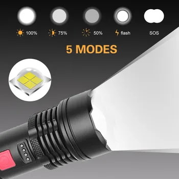 D2 XHP50 Super Galingas LED Žibintuvėlis Taktinis Žibintuvėlis įmontuota Baterija USB Įkrovimo Vandeniui P50 Lempos Itin Ryškių Žibintų