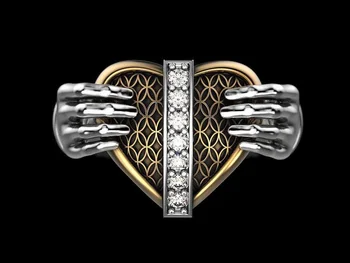 Didmeninės Nauja Auksu Rankas Parodyti Meilę Valdos Žiedai Moterų Kūrybos Kristalų Širdies Punk Stiliaus Žiedai, Papuošalai Dydis 5-11