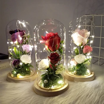 Dirbtinės Gėlės Amžinai Rose LED Šviesos Grožį Žvėrys Stiklo Dangtis Namų Dekoro Motinos Diena Dovanos, Valentino Dienos Dovanos