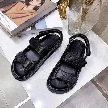 Dydis 35-40 Dizaineris Velcro Sandalai Moterims 2021 Prabangos Prekės Oda Vasarą Ponios Butas Batai Zapatos De Mujer