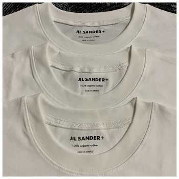 Europos mados gatvės stiliaus jil sander paprastu laišku spausdinti, medvilnės marškinėliai moterų mados prarasti trumpomis rankovėmis vyrams