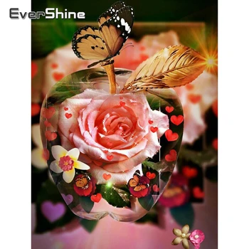 Evershine 5D Diamond Tapybos Gėlės kvadratiniu Mozaikos kalnų krištolas Siuvinėjimo Paveikslus Kryželiu Rinkinys Namų Puošybai