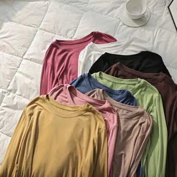 H. SA Vasaros Moterų Marškinėliai Saulės Plonas Medvilnės Modalinį Rožinė Viršūnes Minkštas Jaukus Pagrindiniai Viršūnės Vasarą Tee Viršūnes ilgomis Rankovėmis korėjos T-shirt